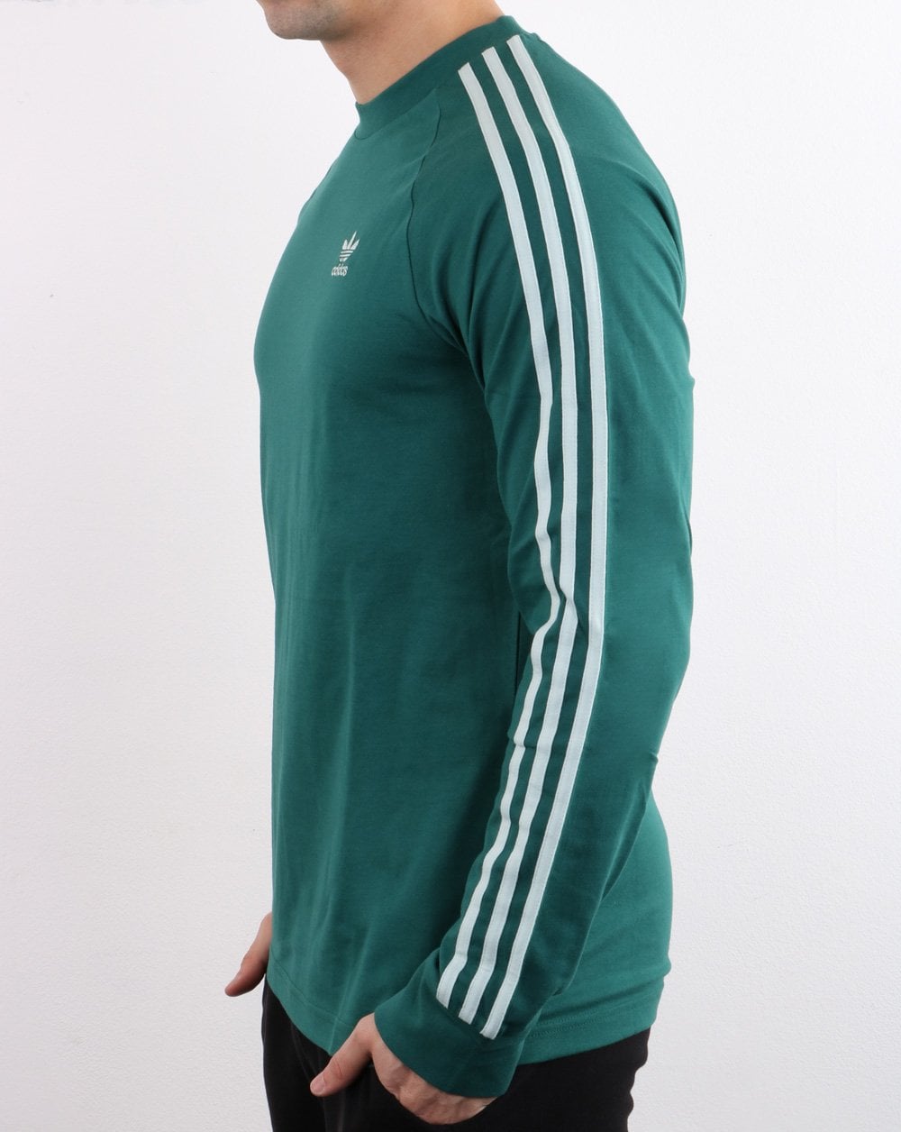 Adidas Originals 3 Stripes Long Sleeved T Shirt Noble Green