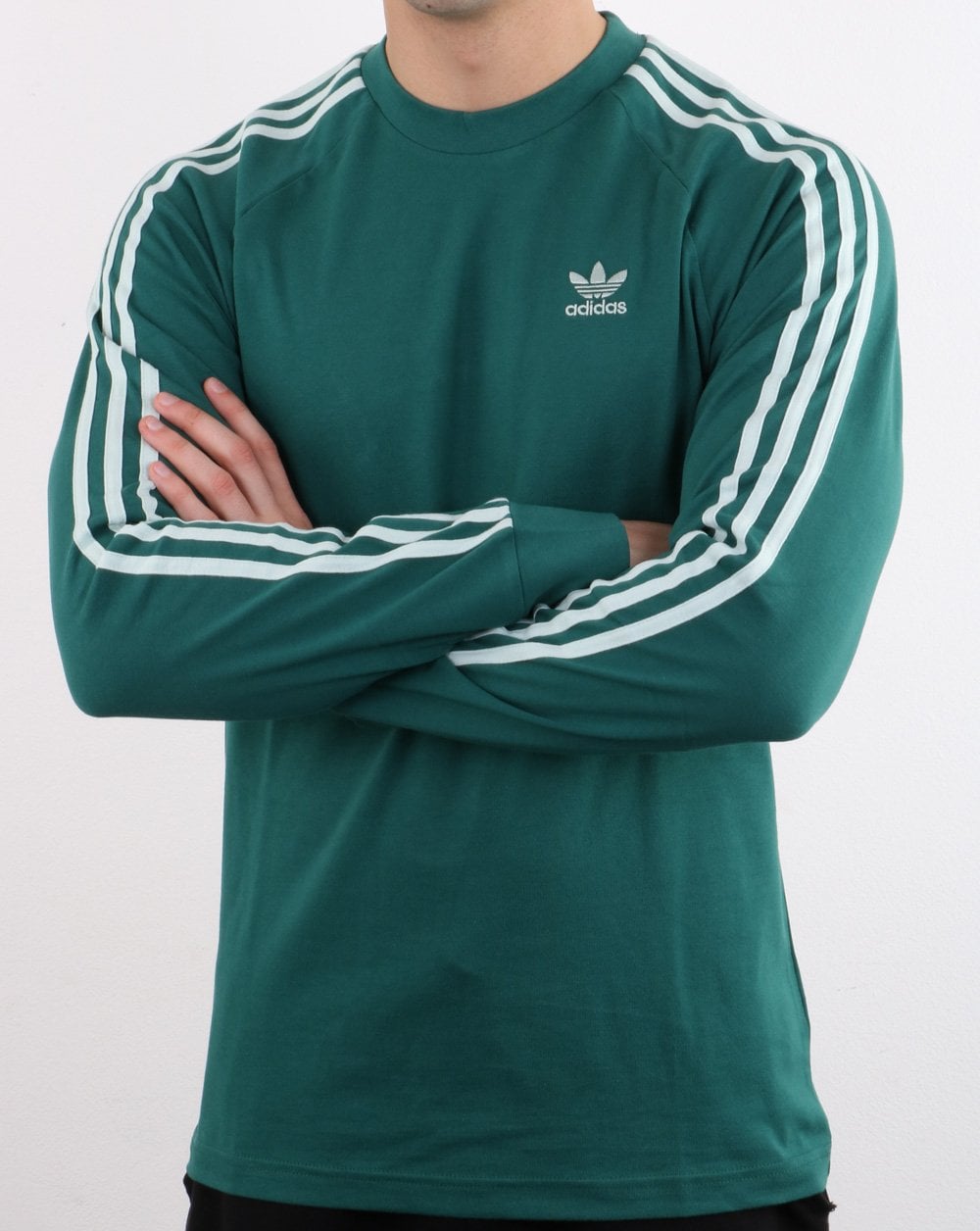 Adidas Originals 3 Stripes Long Sleeved T Shirt Noble Green