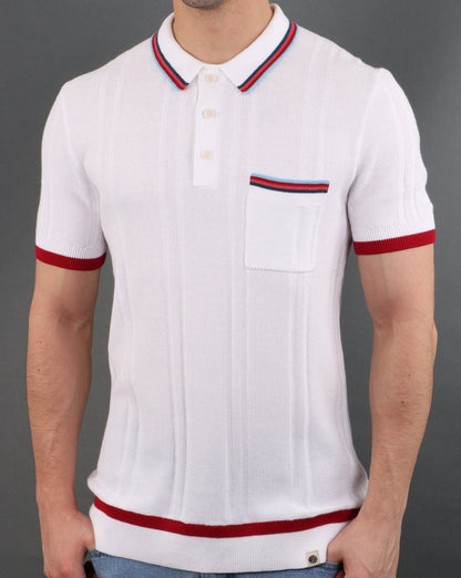 Pretty Green Stripe Pocket Knitted Polo Shirt White
