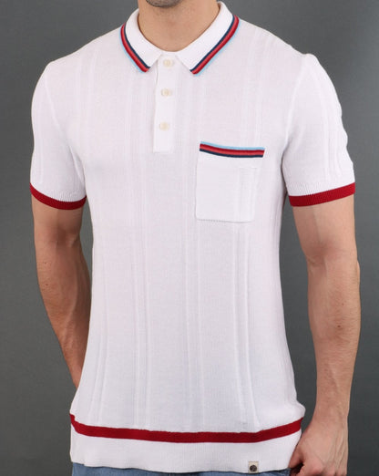 Pretty Green Stripe Pocket Knitted Polo Shirt White