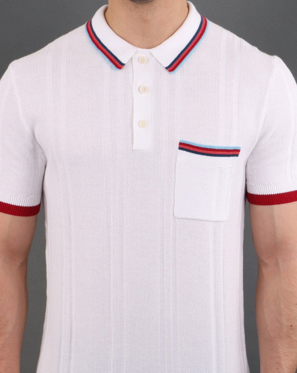 Pretty Green Stripe Pocket Knitted Polo Shirt White