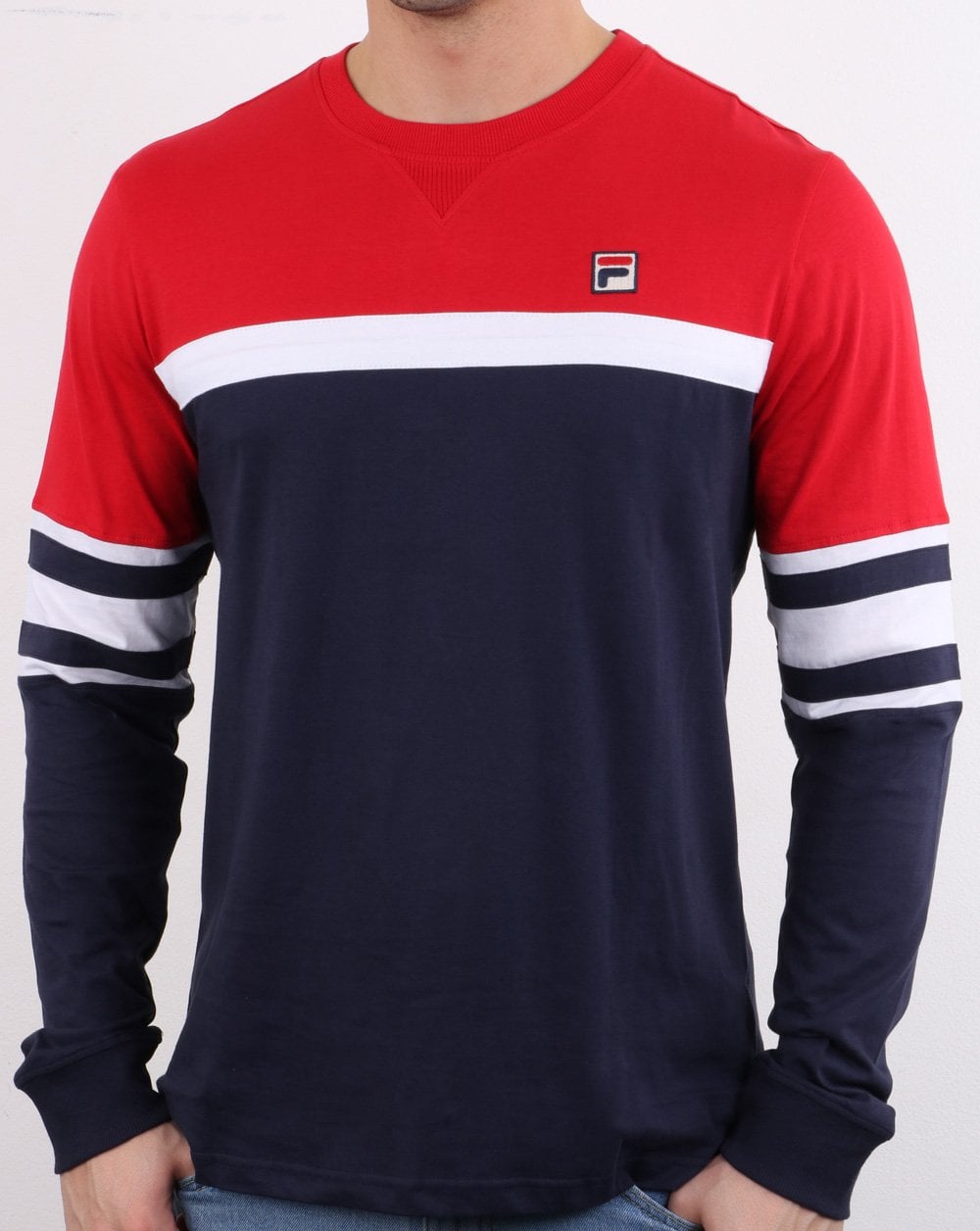 Fila Vintage Long Sleeved T Shirt Navy/Red/White