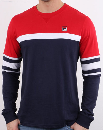 Fila Vintage Long Sleeved T Shirt Navy/Red/White