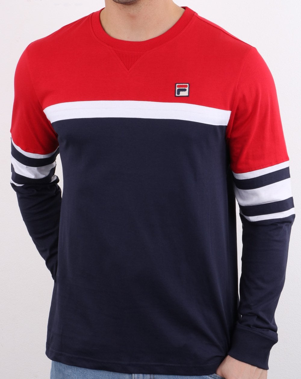 Fila Vintage Long Sleeved T Shirt Navy/Red/White
