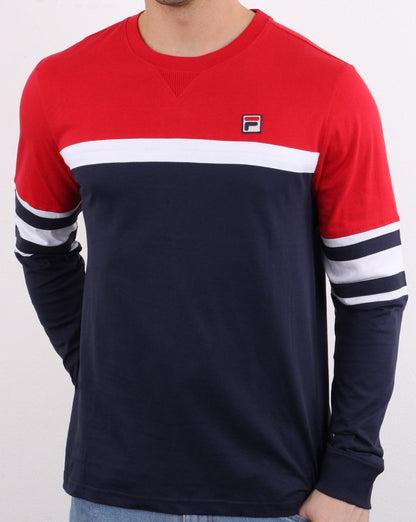 Fila Vintage Long Sleeved T Shirt Navy/Red/White