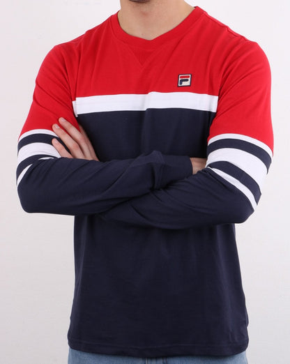 Fila Vintage Long Sleeved T Shirt Navy/Red/White