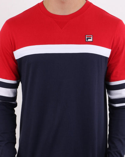 Fila Vintage Long Sleeved T Shirt Navy/Red/White