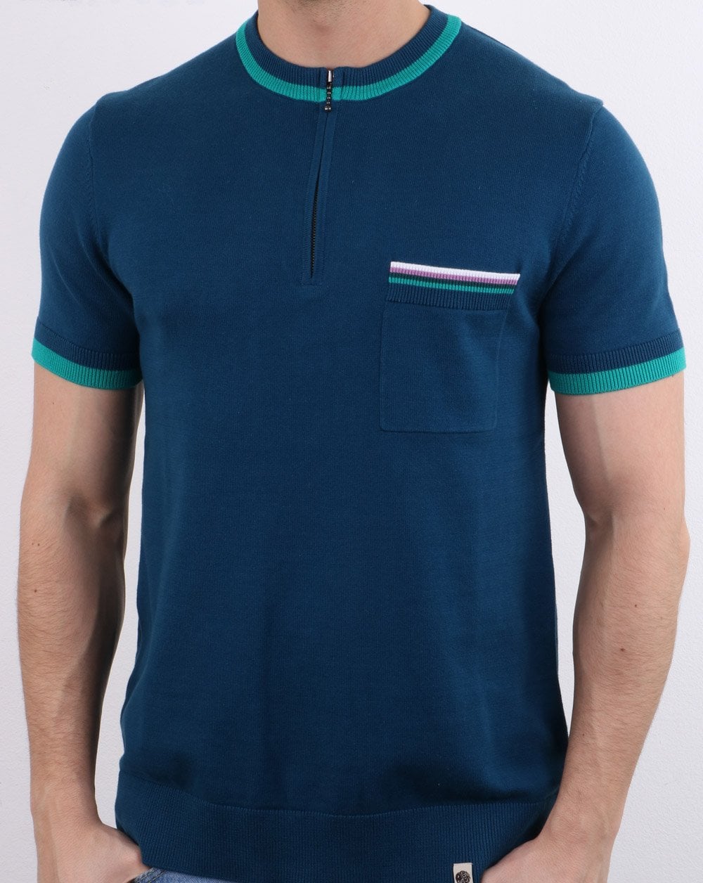 Pretty Green Wenn Knitted T-shirt Blue