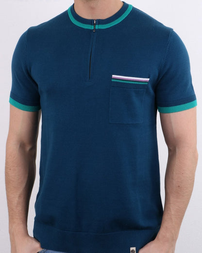 Pretty Green Wenn Knitted T-shirt Blue
