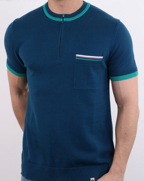 Pretty Green Wenn Knitted T-shirt Blue
