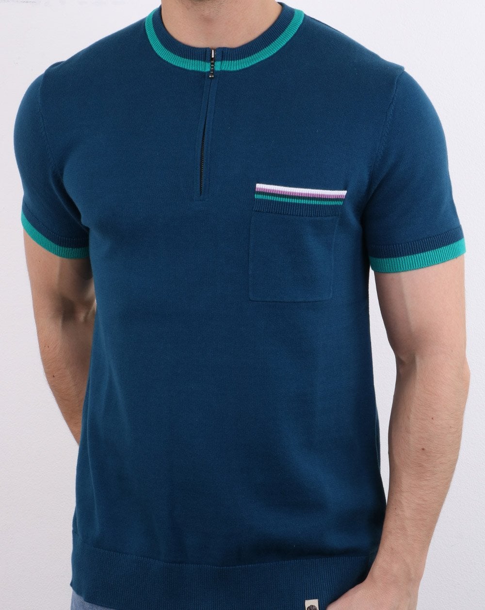 Pretty Green Wenn Knitted T-shirt Blue