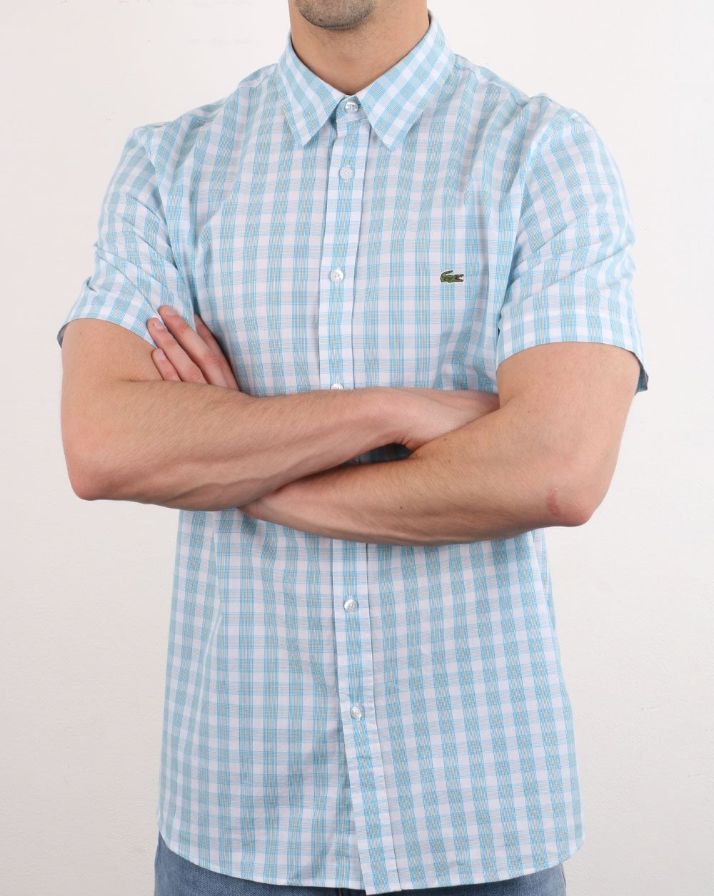 Lacoste Short Sleeve Check Shirt White/Light Blue