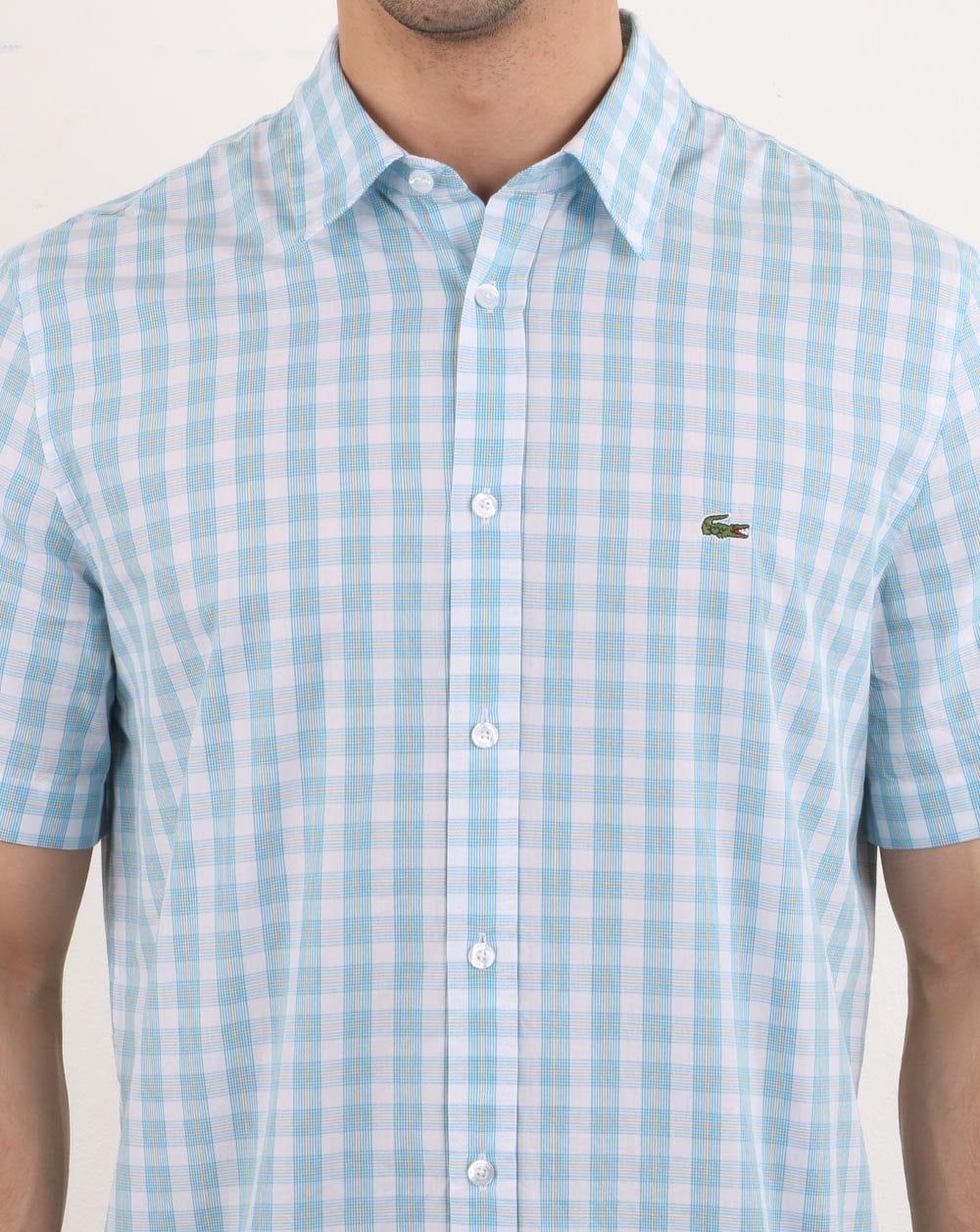 Lacoste Short Sleeve Check Shirt White/Light Blue