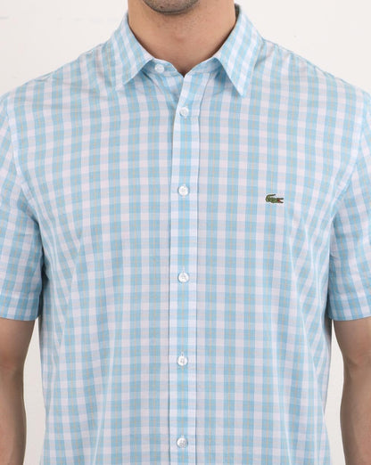 Lacoste Short Sleeve Check Shirt White/Light Blue