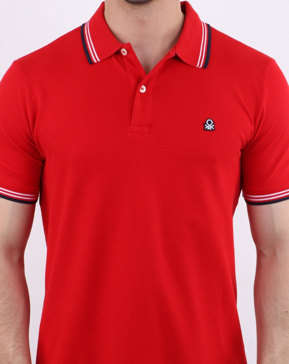 Benetton Maglia Tipped Polo Shirt Red