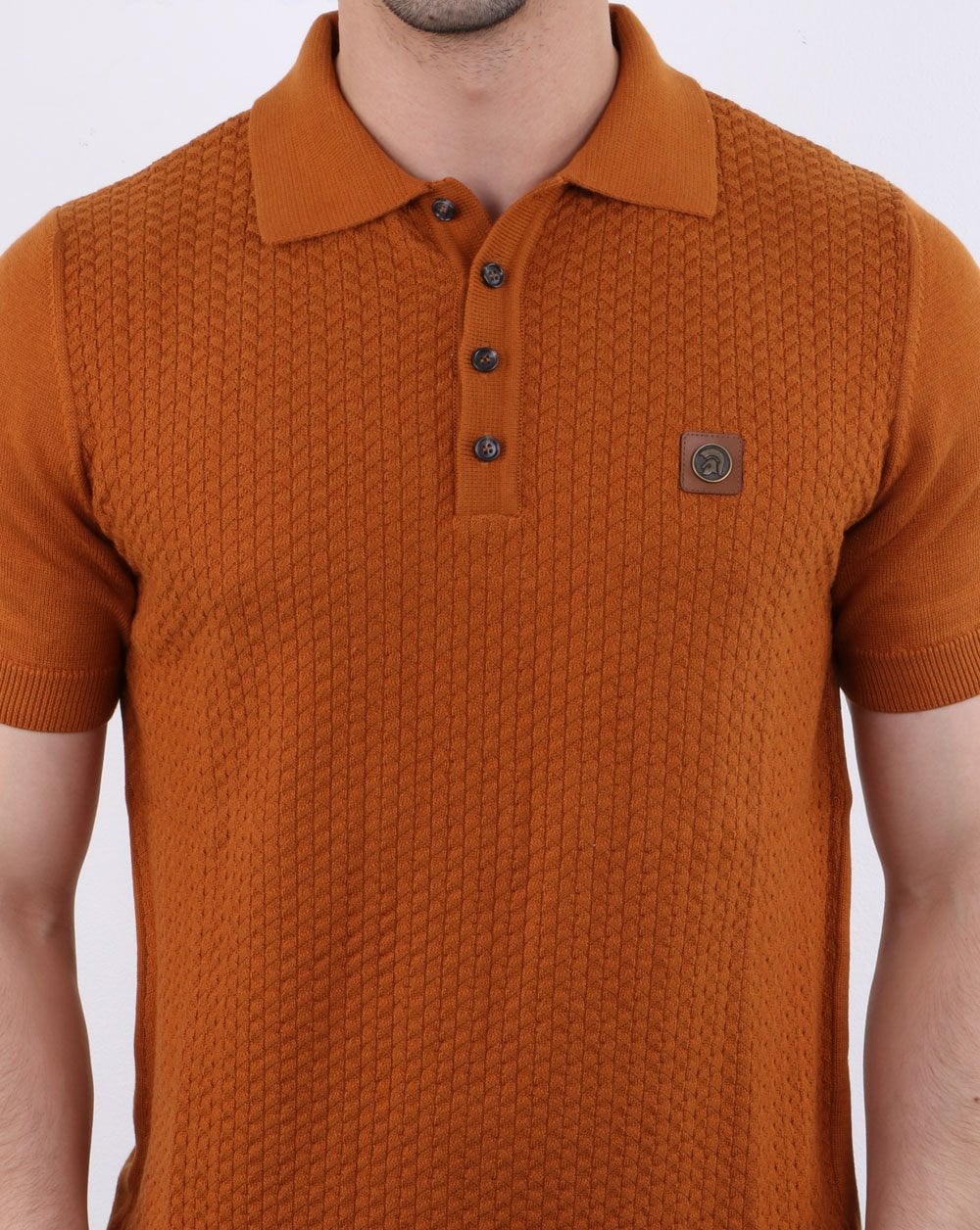 Trojan knitted pattern Polo Shirt Tan