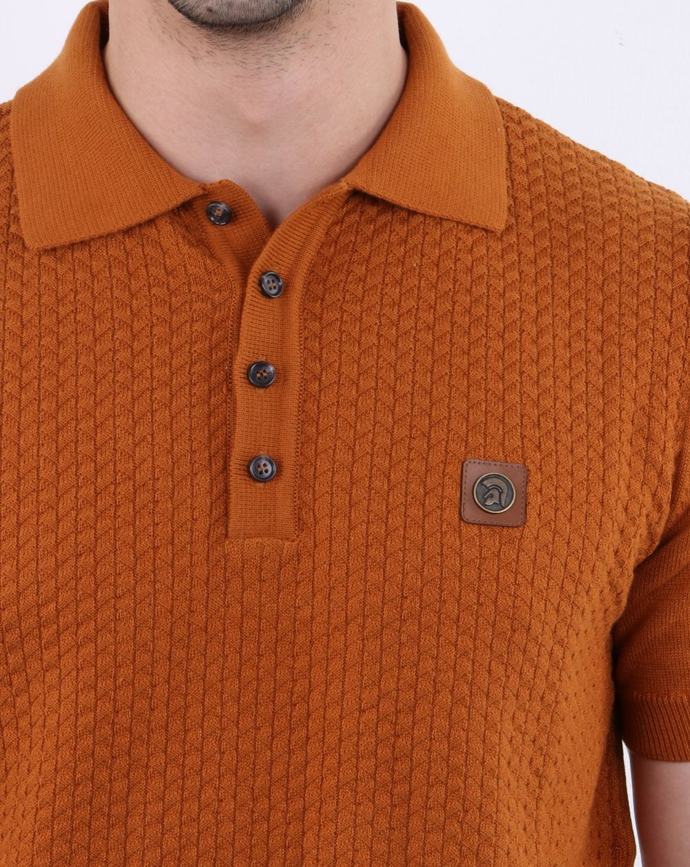 Trojan knitted pattern Polo Shirt Tan