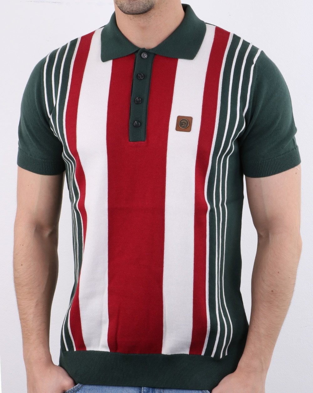 Trojan knitted Striped Polo Shirt Forest Green