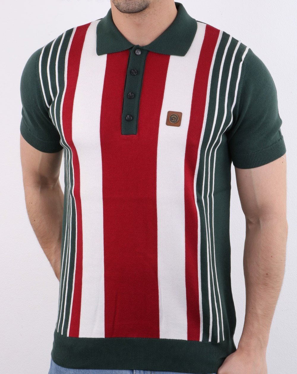 Trojan knitted Striped Polo Shirt Forest Green