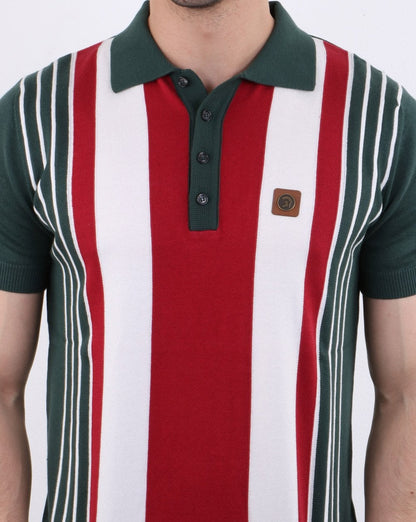 Trojan knitted Striped Polo Shirt Forest Green