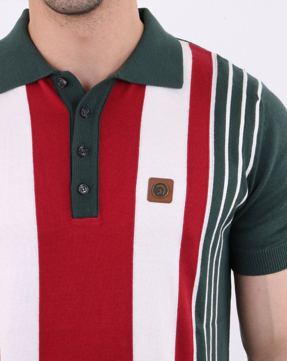 Trojan knitted Striped Polo Shirt Forest Green
