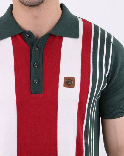Trojan knitted Striped Polo Shirt Forest Green