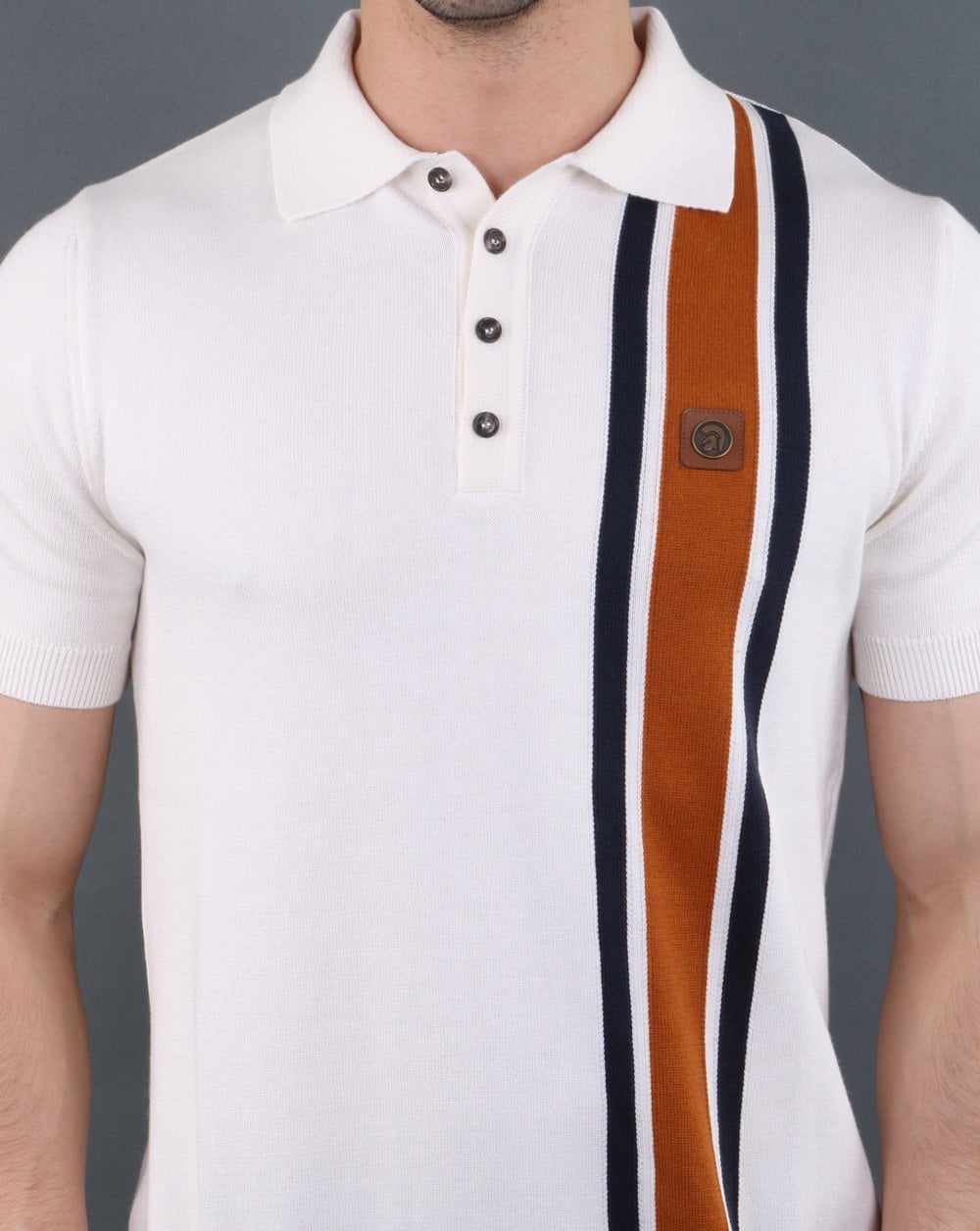 Trojan knitted Striped Polo Shirt Ecru
