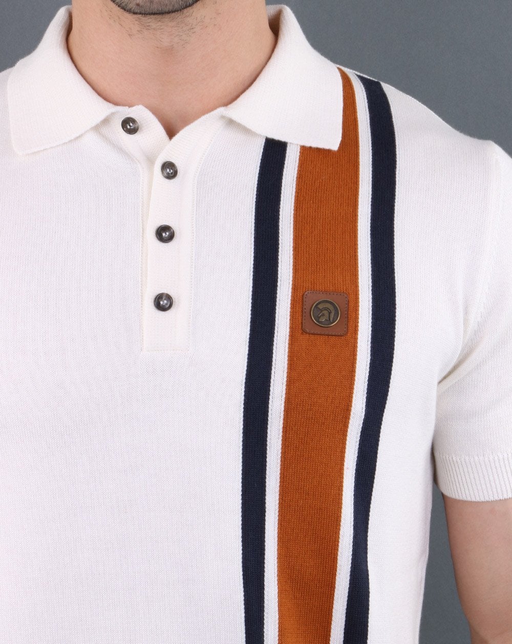 Trojan knitted Striped Polo Shirt Ecru