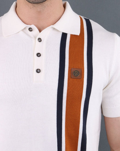 Trojan knitted Striped Polo Shirt Ecru