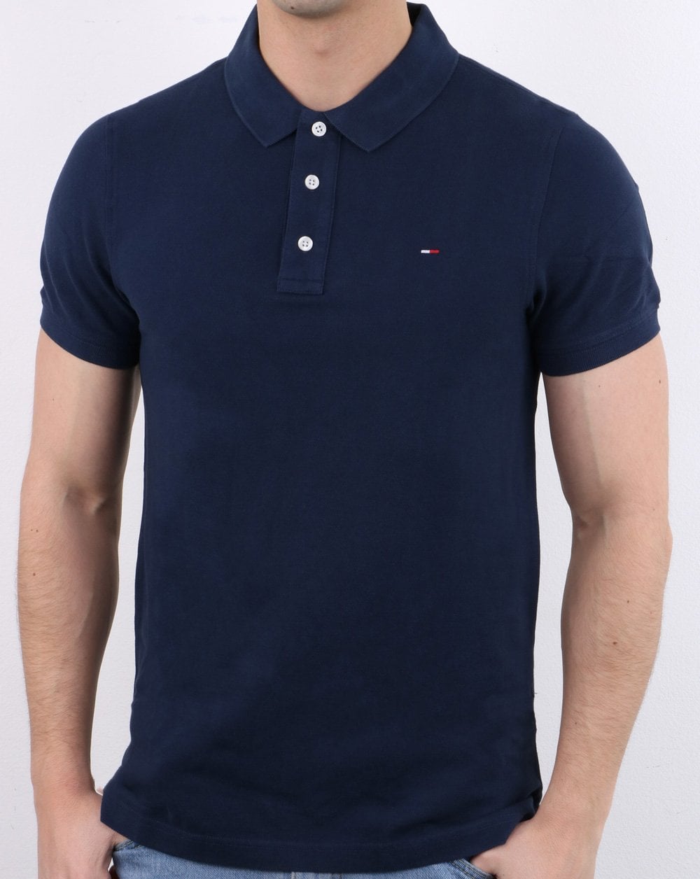 Tommy Jeans Cotton Pique Polo Shirt Navy