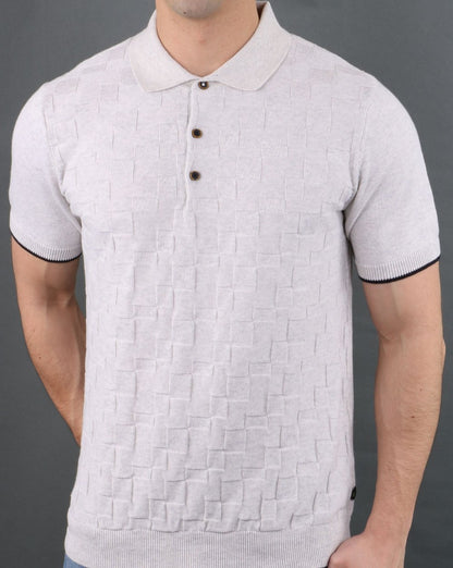Textured Knit Polo Ecru