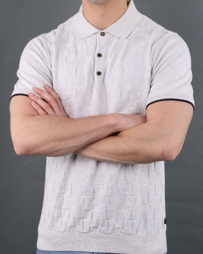 Textured Knit Polo Ecru