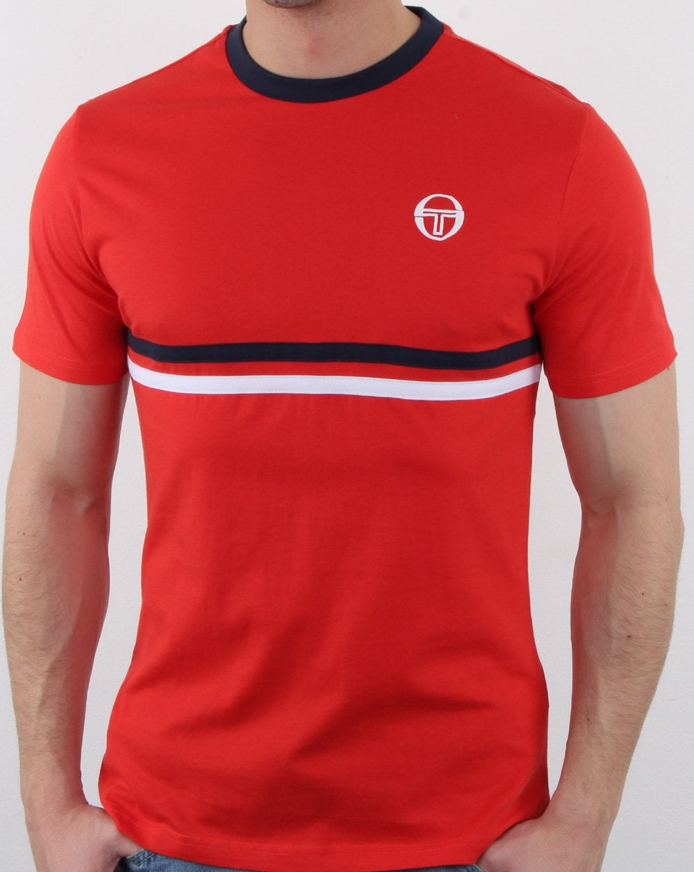 Sergio Tacchini Two Stripe T Shirt Vintage Red/Navy