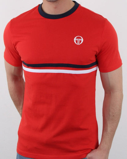 Sergio Tacchini Two Stripe T Shirt Vintage Red/Navy