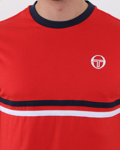 Sergio Tacchini Two Stripe T Shirt Vintage Red/Navy