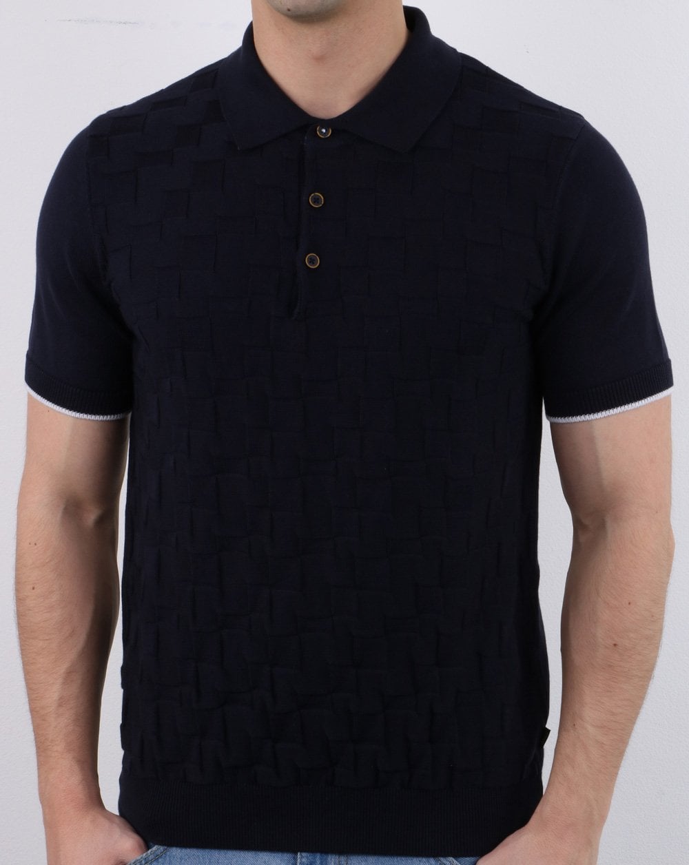 Textured Knit Polo Navy