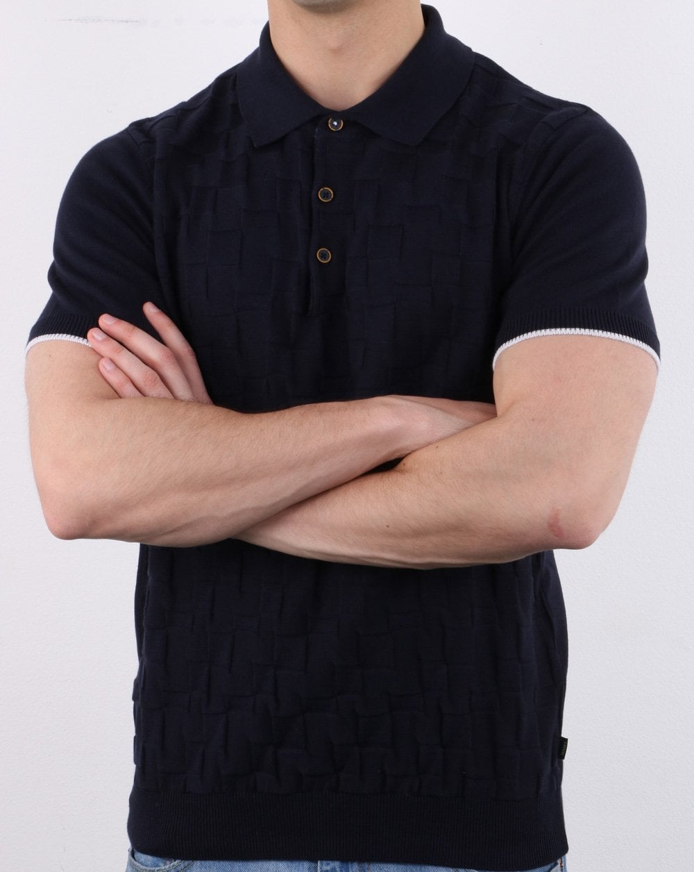Textured Knit Polo Navy