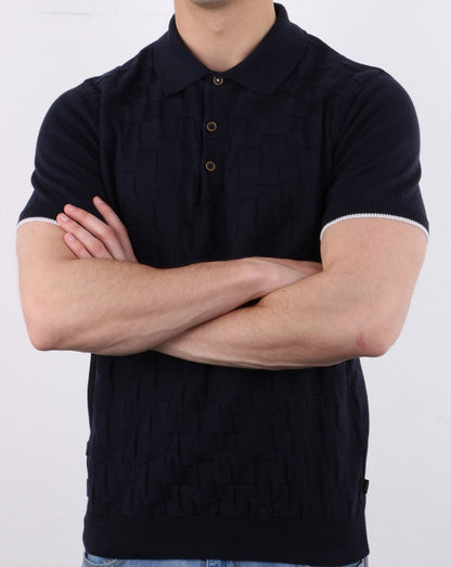 Textured Knit Polo Navy