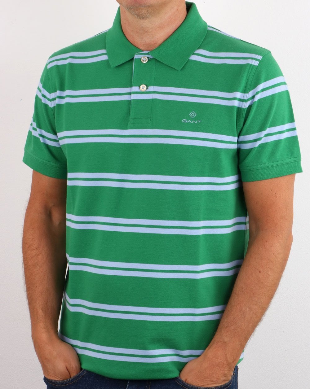 Gant Contrast Stripe Polo Shirt Green