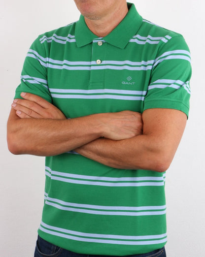 Gant Contrast Stripe Polo Shirt Green