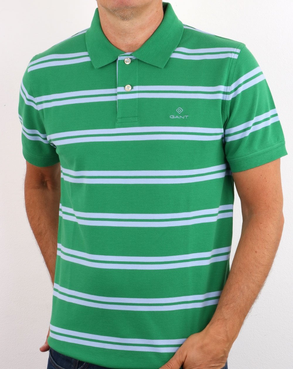 Gant Contrast Stripe Polo Shirt Green