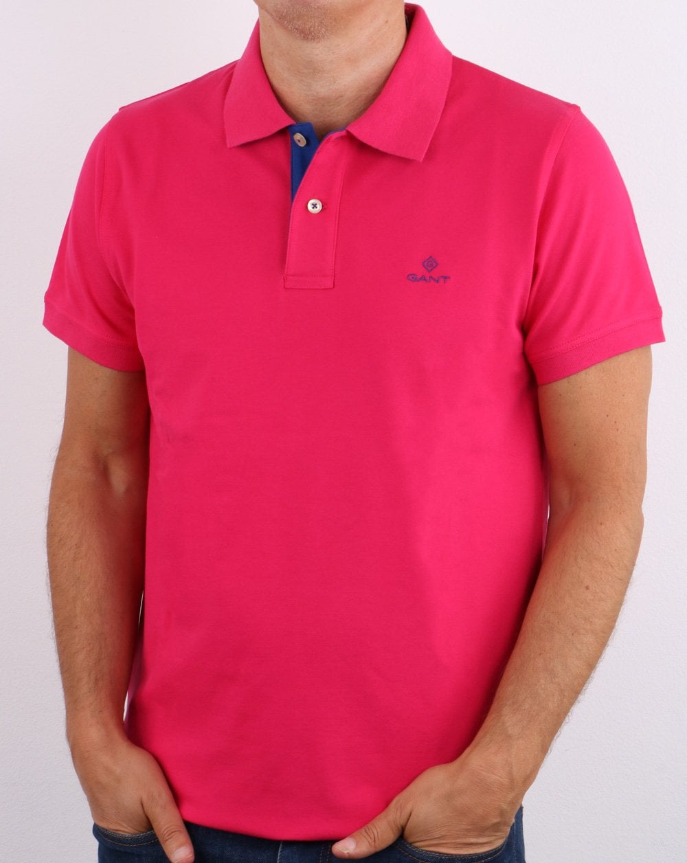 Gant Contrast Collar Polo Shirt Pink/Blue