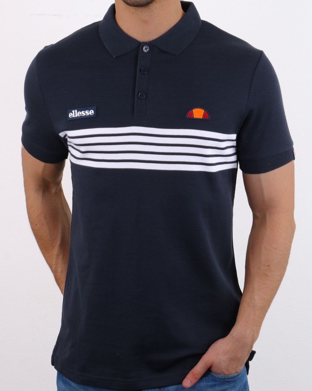 Ellesse Vilas Stripe Polo Shirt Navy