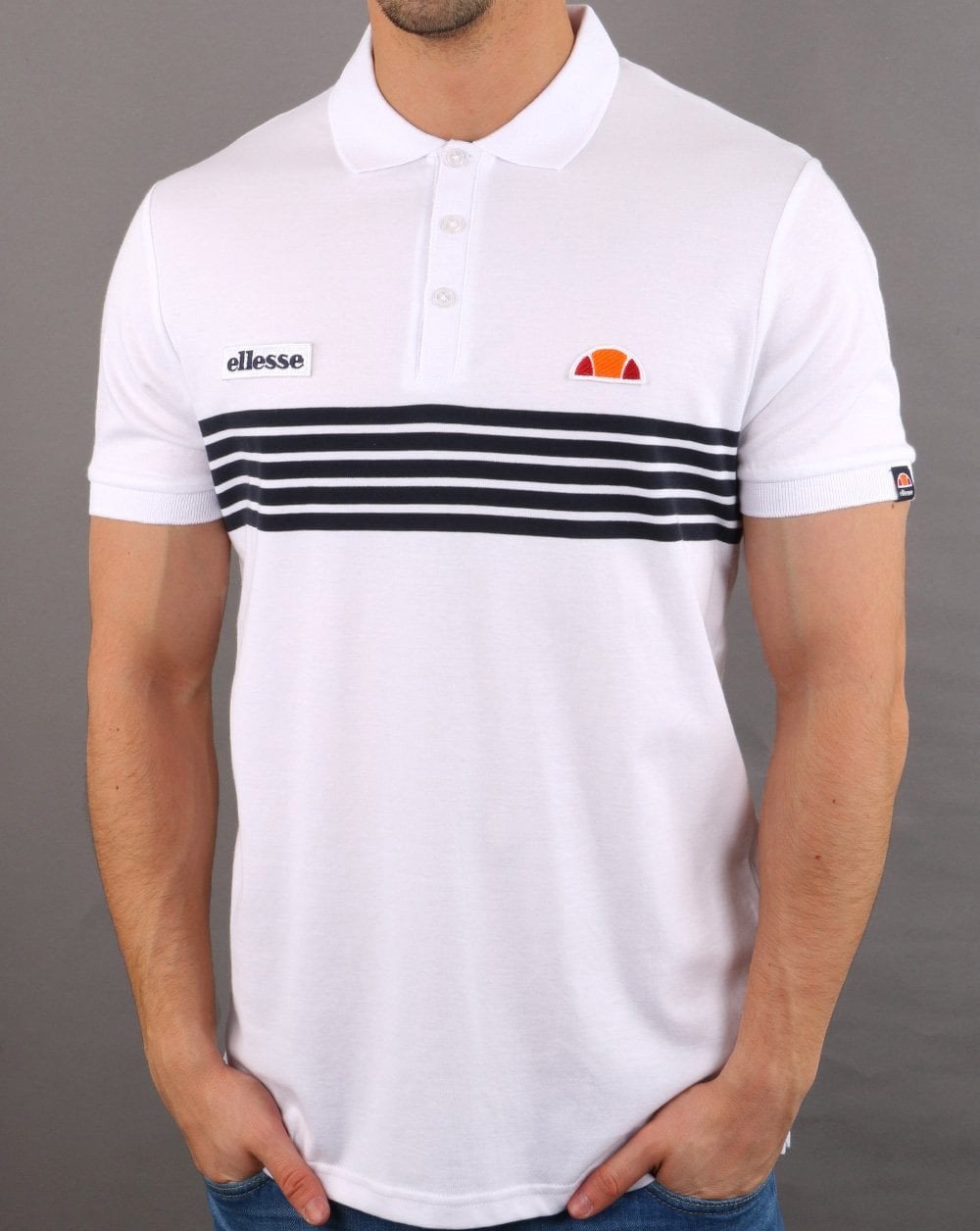 Ellesse Vilas Stripe Polo Shirt White