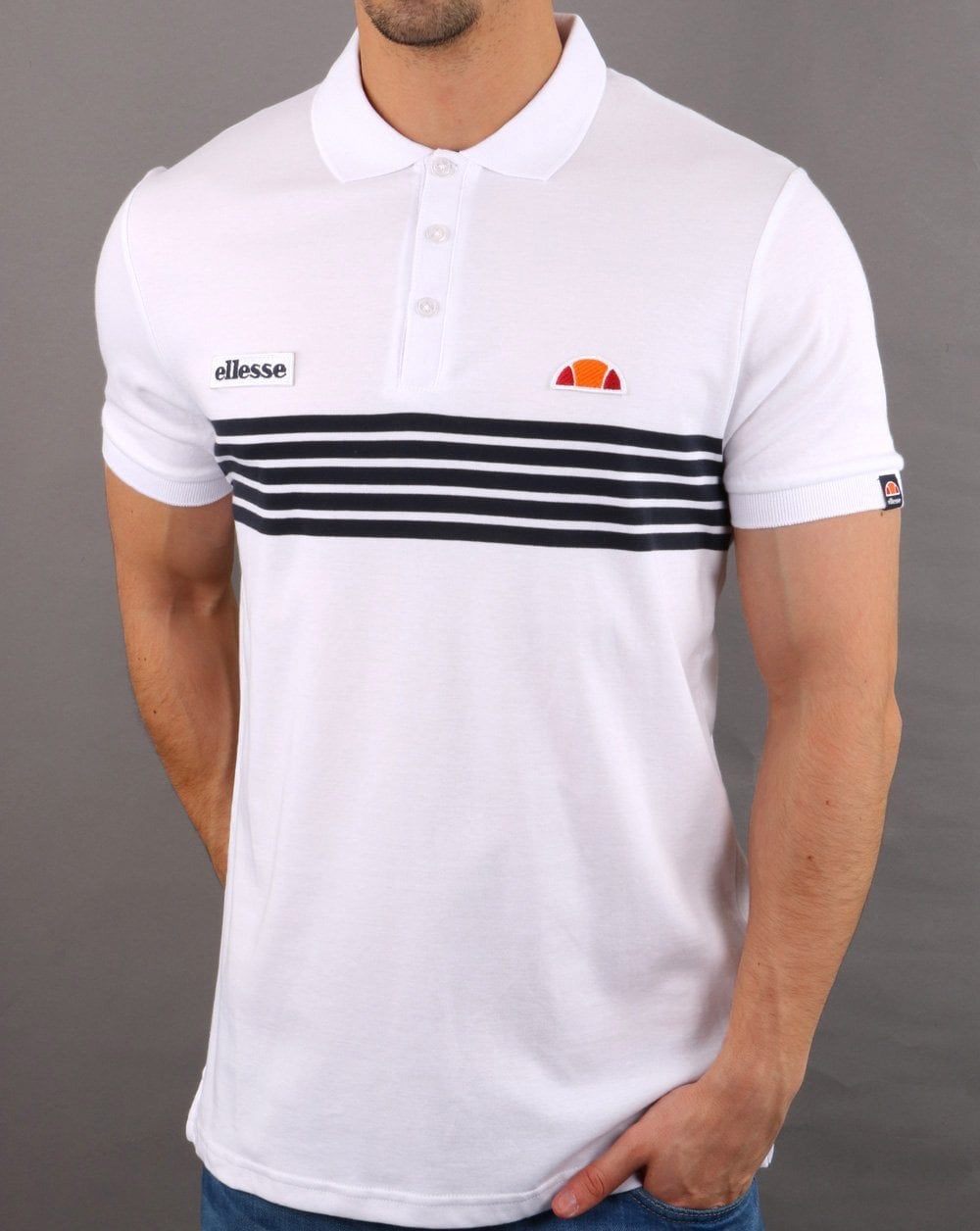 Ellesse Vilas Stripe Polo Shirt White