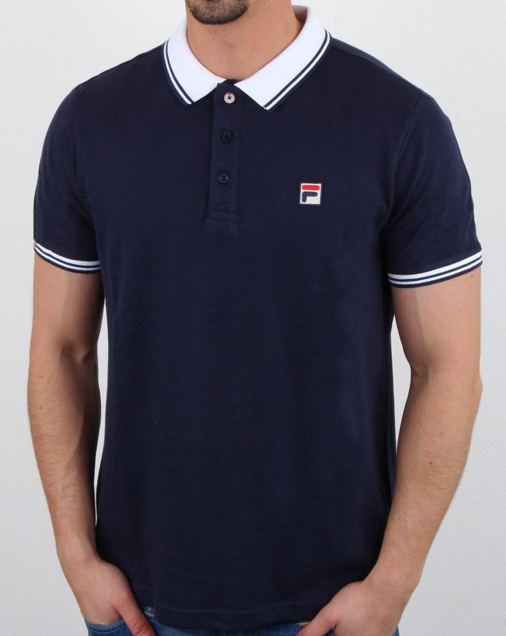 Fila Vintage Contrast Polo Shirt Navy/White