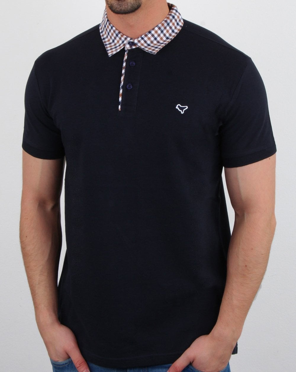 Weekend Offender Check Collared Polo Shirt Navy