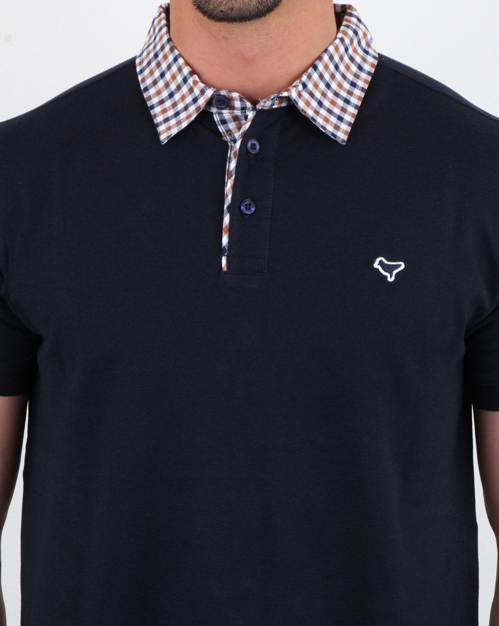 Weekend Offender Check Collared Polo Shirt Navy