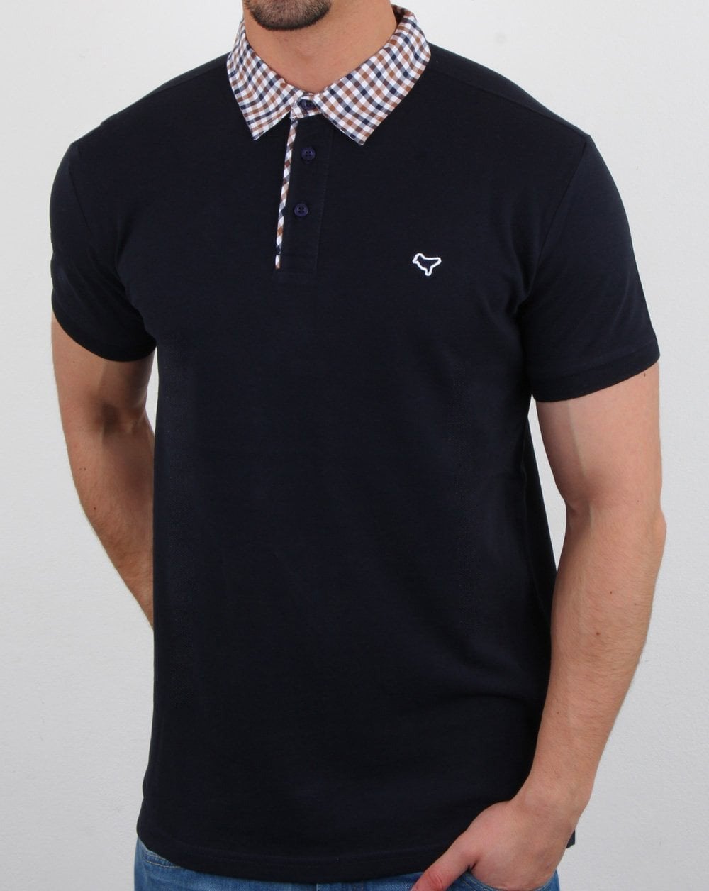 Weekend Offender Check Collared Polo Shirt Navy