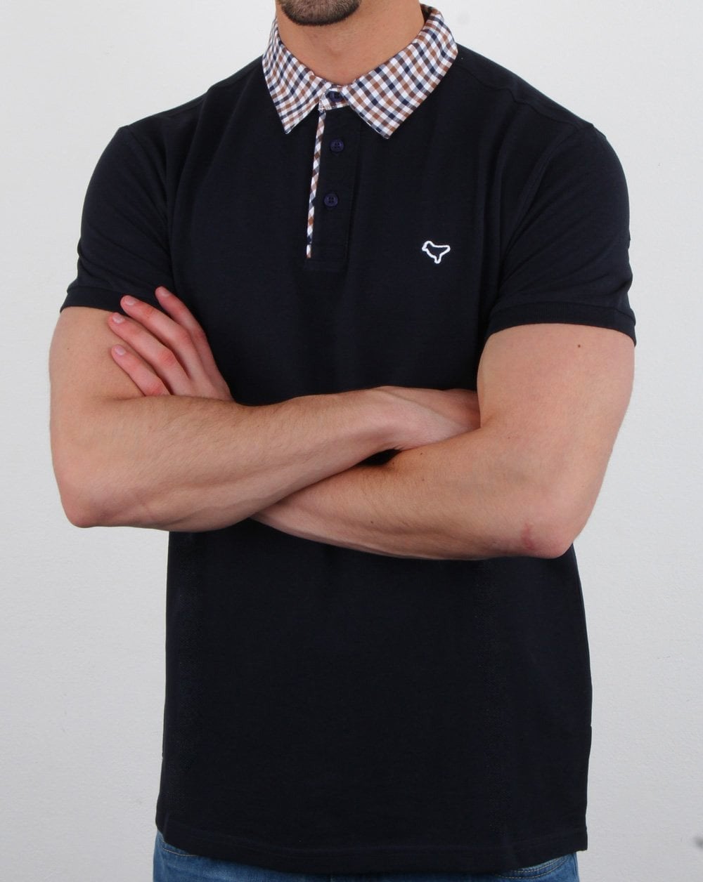 Weekend Offender Check Collared Polo Shirt Navy